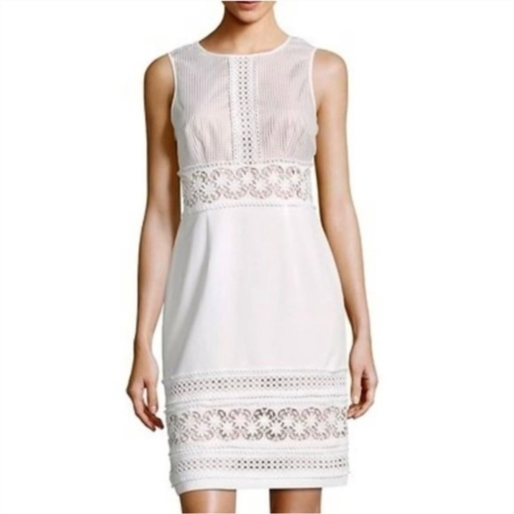 Saks Fifth Avenue White lace Blush lined Dress size 8